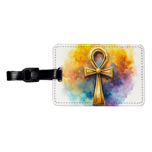 Ancient Egyptian Gold Ankh Watercolor Travel Faux Leather Luggage Tag