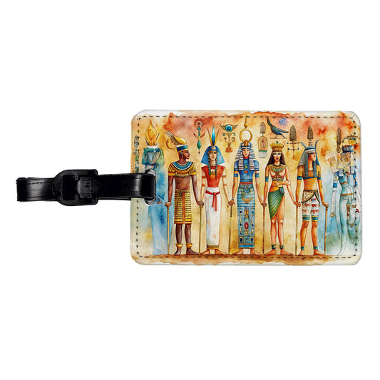 Ancient Egyptian Hieroglyphics Pharaohs Gods Watercolor Travel Faux Leather Luggage Tag