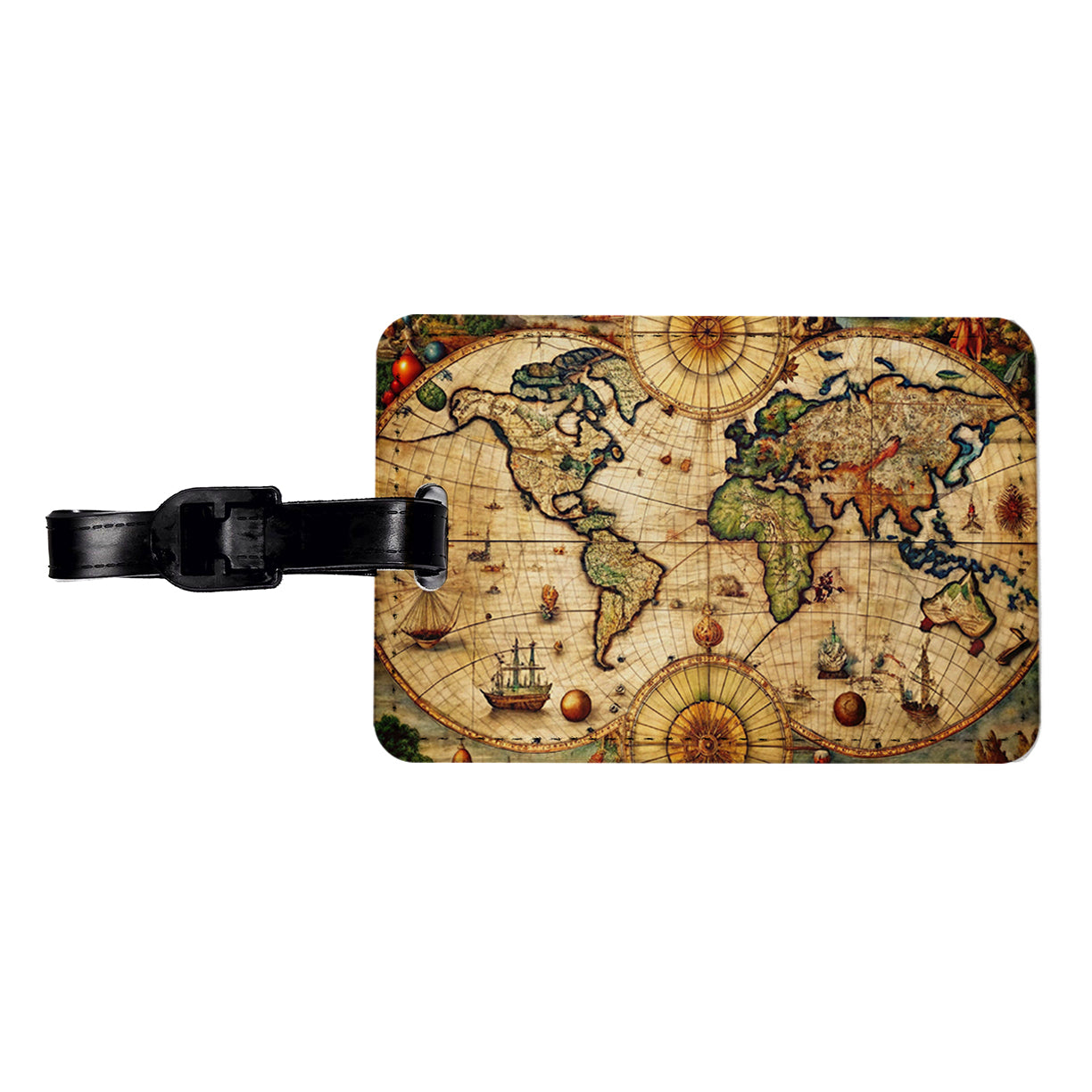Ancient Nautical World Maritime Map Travel Faux Leather Luggage Tag