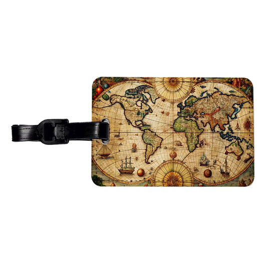 Ancient Nautical World Maritime Map Travel Faux Leather Luggage Tag