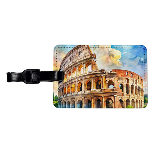 Ancient Rome Coliseum Watercolor Travel Faux Leather Luggage Tag