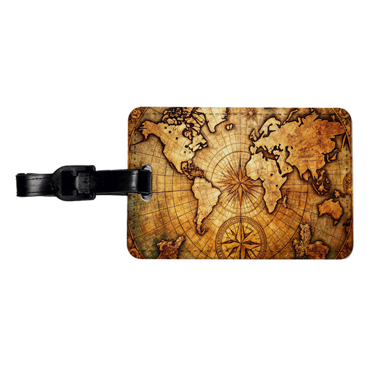 Ancient World Map with Compass Rose Travel Faux Leather Luggage Tag