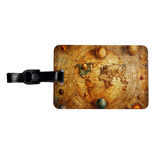 Ancient Worn Map Of The Earth and Solar System Travel Faux Leather Luggage Tag