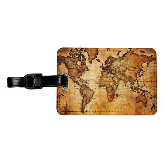Ancient Worn Map Of The World Continents Travel Faux Leather Luggage Tag