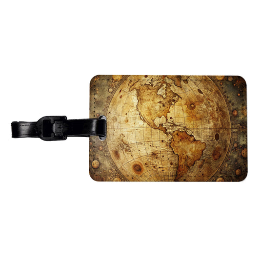 Ancient Worn Map the Earth Globe and Planets Travel Faux Leather Luggage Tag