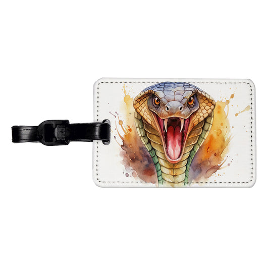 Angry Cobra Snake Reptile Close-up Watercolor Travel Faux Leather Luggage Tag