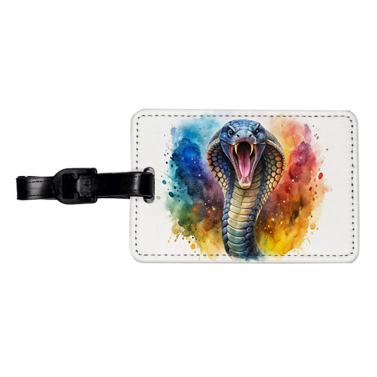 Angry Cobra Snake Reptile Watercolor Travel Faux Leather Luggage Tag