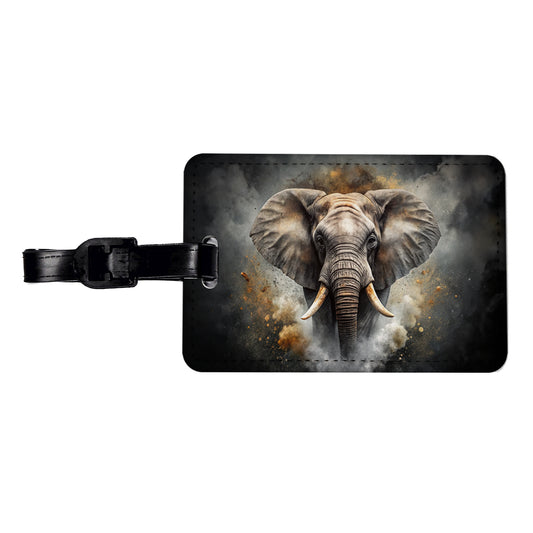 Angry Elephant Black Watercolor Travel Faux Leather Luggage Tag