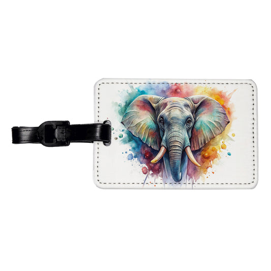 Angry Elephant Colorful Watercolor Travel Faux Leather Luggage Tag