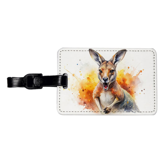 Angry Kangaroo Watercolor Travel Faux Leather Luggage Tag