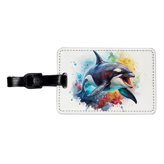 Angry Orca Killer Whale Watercolor Travel Faux Leather Luggage Tag