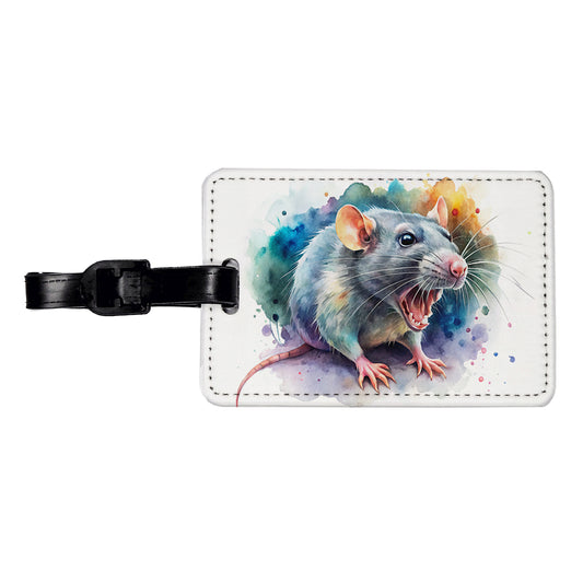 Angry Rat Watercolor Travel Faux Leather Luggage Tag