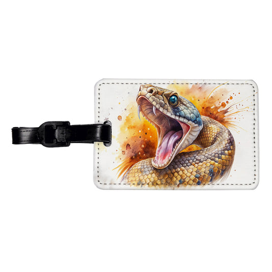 Angry Rattlesnake Snake Reptile Watercolor Travel Faux Leather Luggage Tag