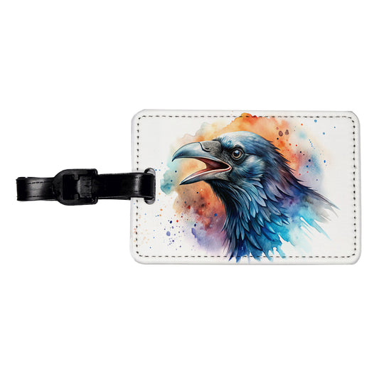 Angry Raven Watercolor Travel Faux Leather Luggage Tag