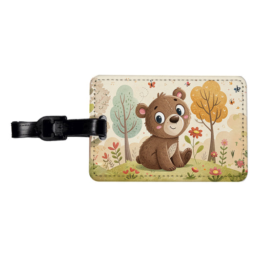 Bear Children's Illustration Style Travel Faux Leather Luggage Tag