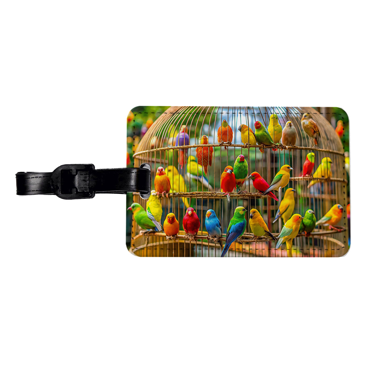 Bird Cage with Canaries Travel Faux Leather Luggage Tag
