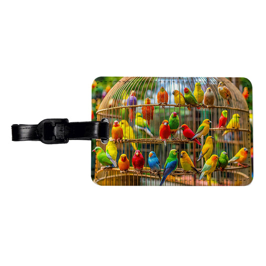 Bird Cage with Canaries Travel Faux Leather Luggage Tag