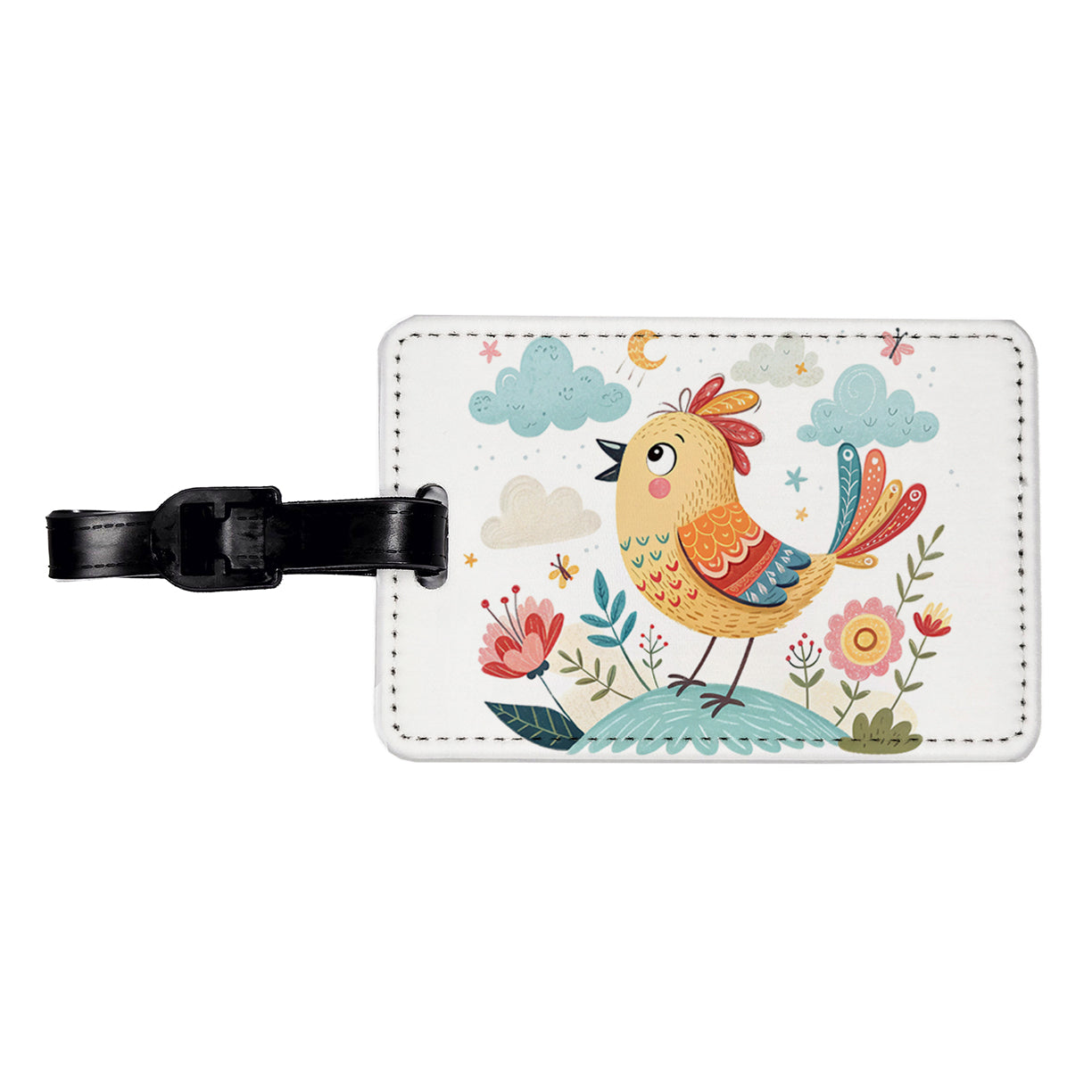 Bird Children's Illustration Style Travel Faux Leather Luggage Tag
