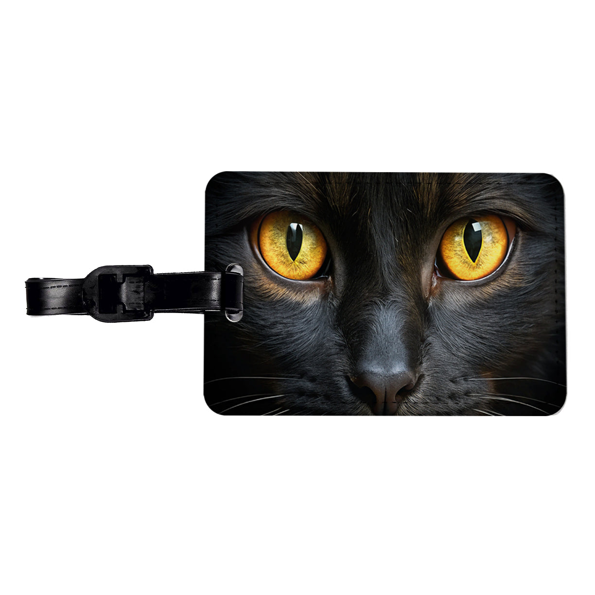 Black Cat with Gold Eyes Travel Faux Leather Luggage Tag