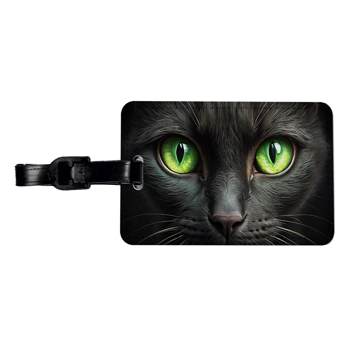 Black Cat with Green Eyes Travel Faux Leather Luggage Tag