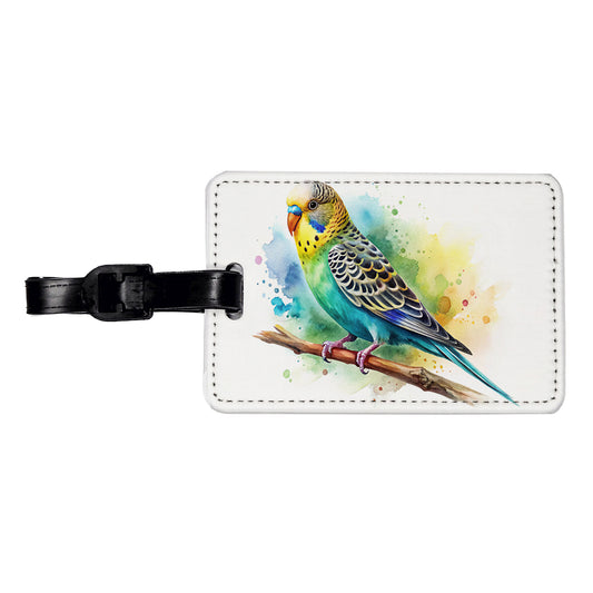 Budgerigar Budgie Parakeet Bird Watercolor Travel Faux Leather Luggage Tag