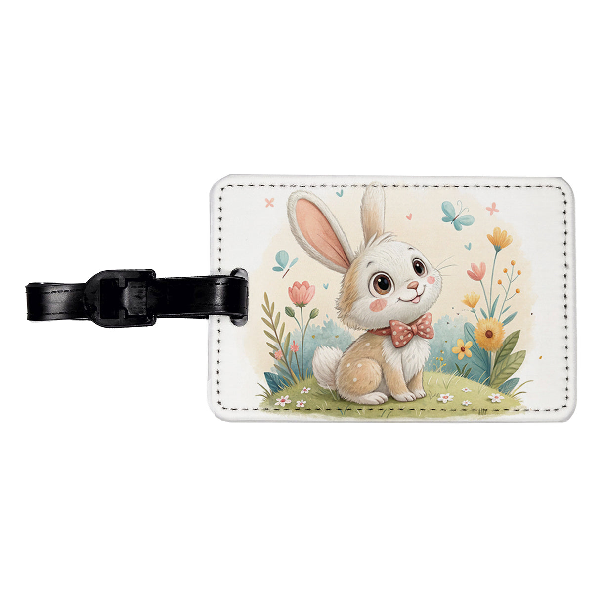 Bunny Rabbit Children's Illustration Style Travel Faux Leather Luggage Tag