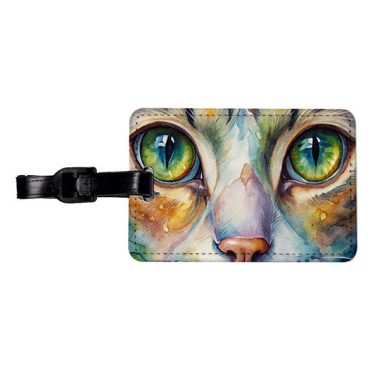 Cat Eyes Close-Up Watercolor Travel Faux Leather Luggage Tag