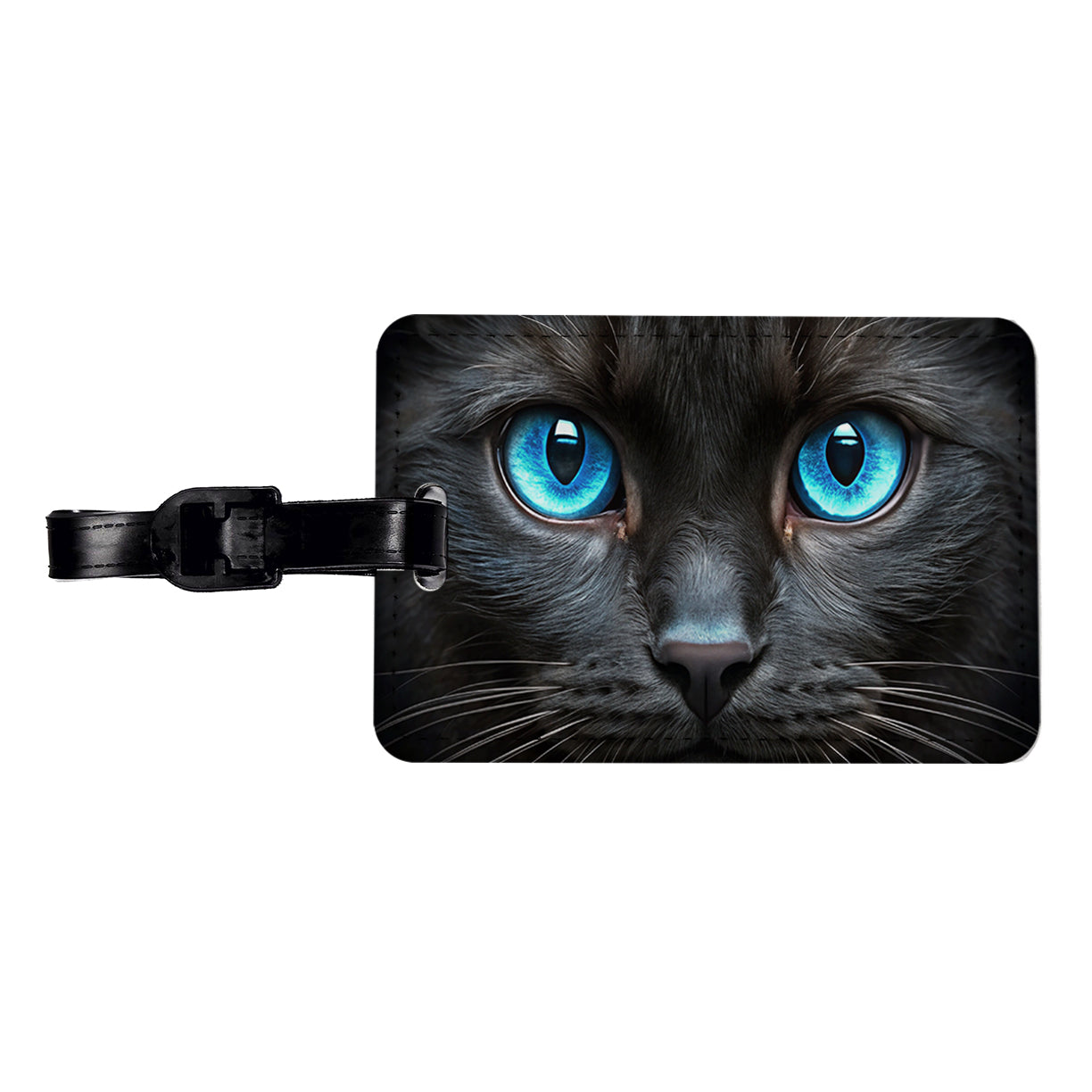 Close-Up Of Blue Cat Eyes Travel Faux Leather Luggage Tag