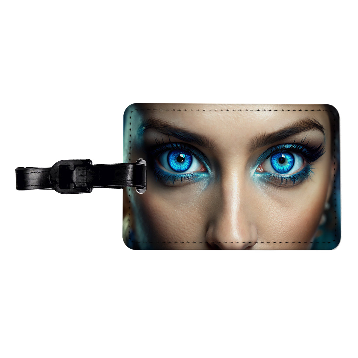 Close-Up Of Blue Eyes Travel Faux Leather Luggage Tag