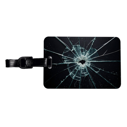 Close-Up Of Broken Pane Of Glass Travel Faux Leather Luggage Tag
