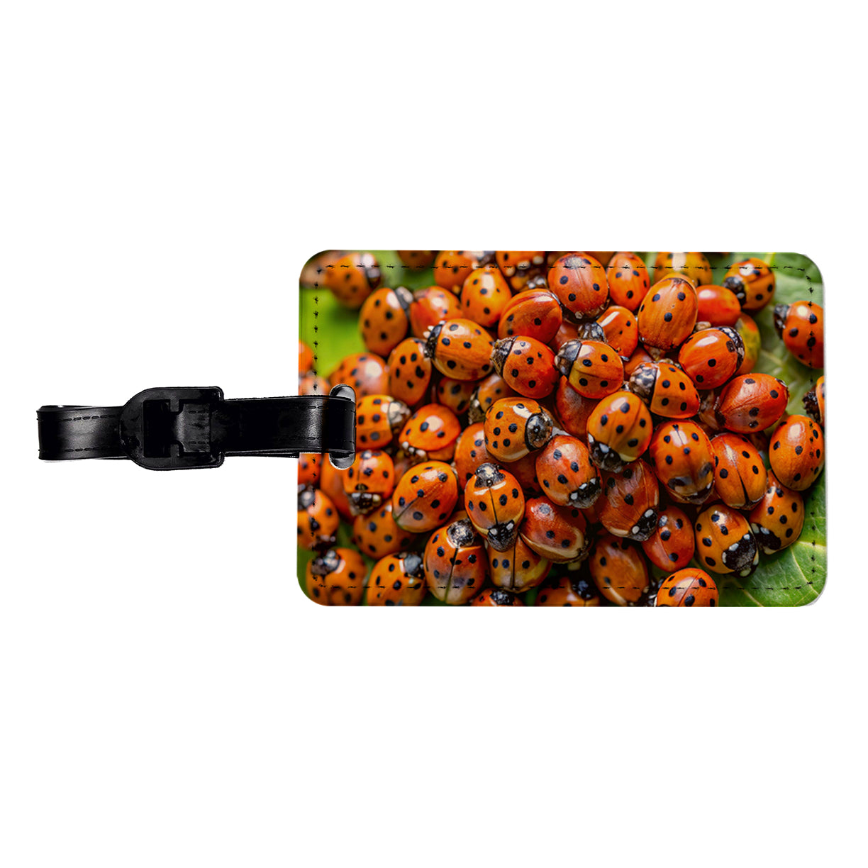 Close-Up Of Ladybugs Covering Leaf Travel Faux Leather Luggage Tag