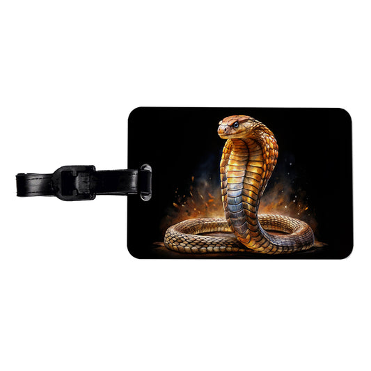 Cobra Snake Black Watercolor Travel Faux Leather Luggage Tag