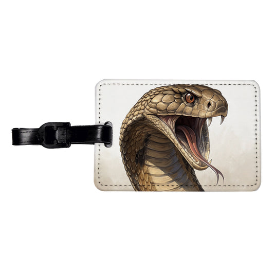 Cobra Snake Head Close-up Scary Reptile Travel Faux Leather Luggage Tag