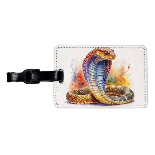 Cobra Snake Watercolor Travel Faux Leather Luggage Tag