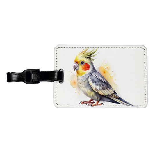 Cockatiel Parrot Bird Watercolor Travel Faux Leather Luggage Tag