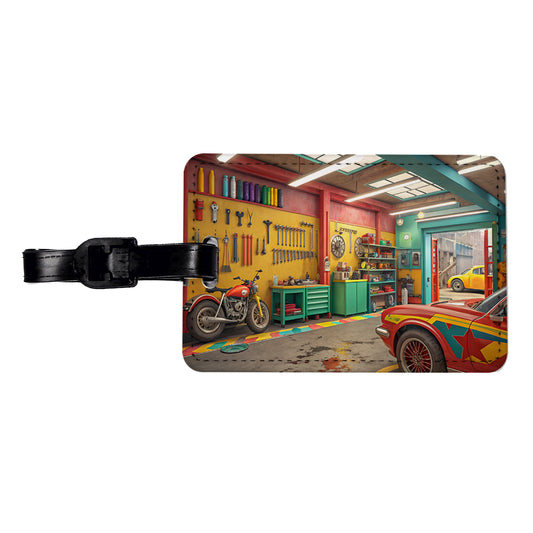 Colorful Mechanic's Garage Travel Faux Leather Luggage Tag