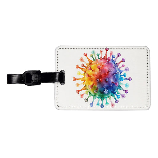 Colorful Rainbow Virus Watercolor Travel Faux Leather Luggage Tag
