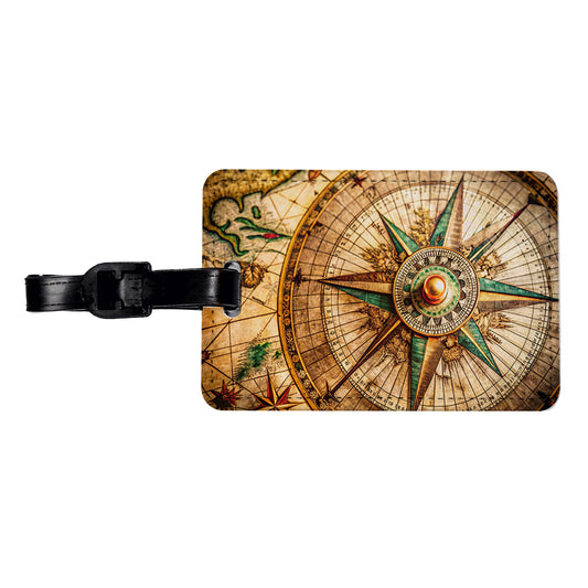 Compass Rose on an Ancient Nautical Maritime Map Travel Faux Leather Luggage Tag
