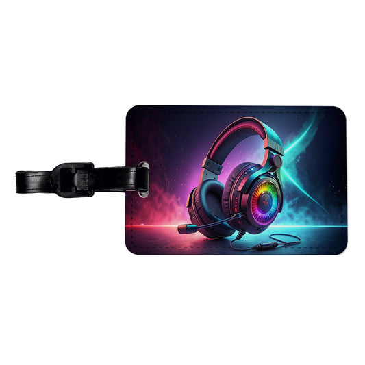 Computer Console Gaming Headphones Travel Faux Leather Luggage Tag