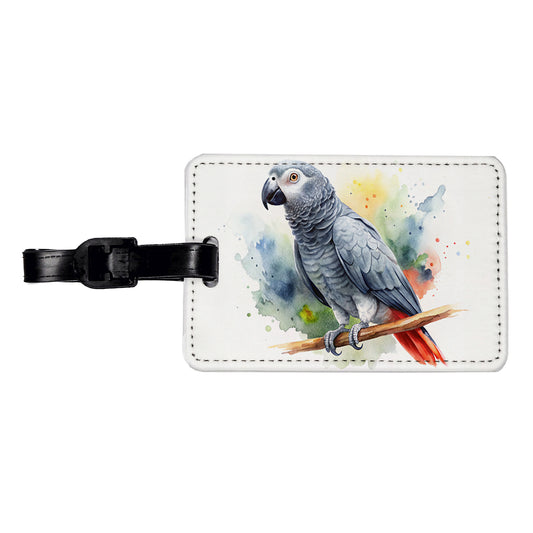 Congo African Grey Parrot Watercolor Travel Faux Leather Luggage Tag
