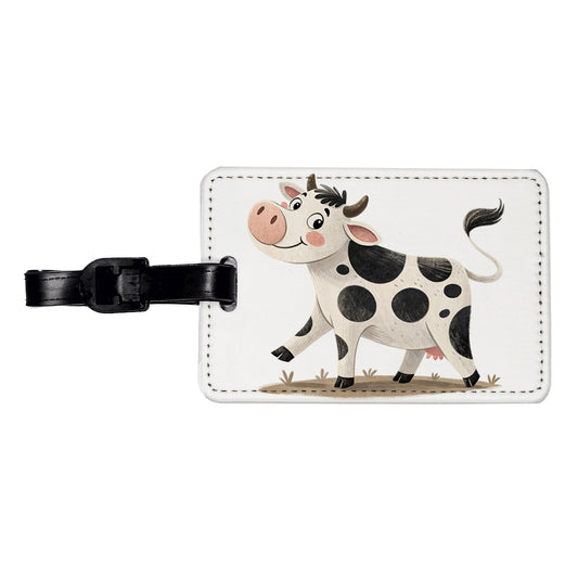 Cow Children's Illustration Style Travel Faux Leather Luggage Tag