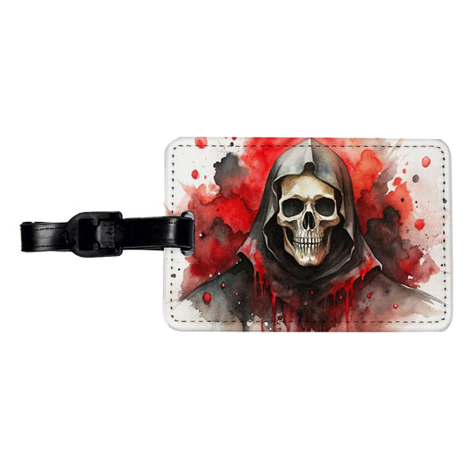 Death Grim Reaper Black Red Shades Watercolor Travel Faux Leather Luggage Tag