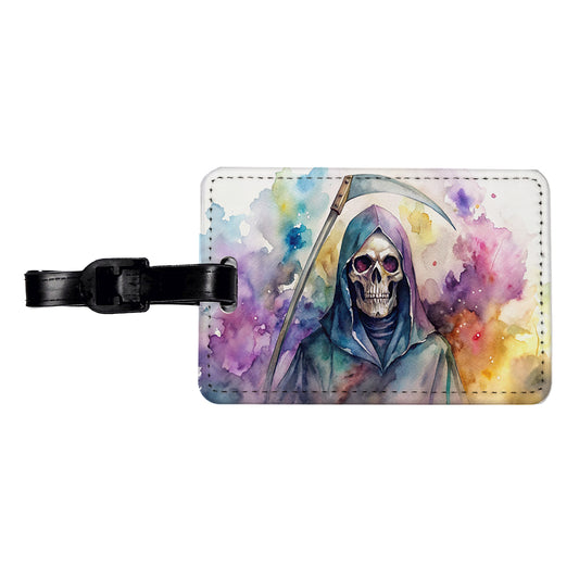 Death Grim Reaper Watercolor Halloween Travel Faux Leather Luggage Tag