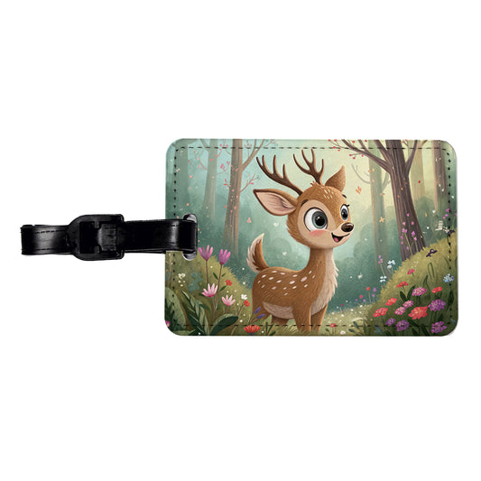 Deer Children's Illustration Style Travel Faux Leather Luggage Tag