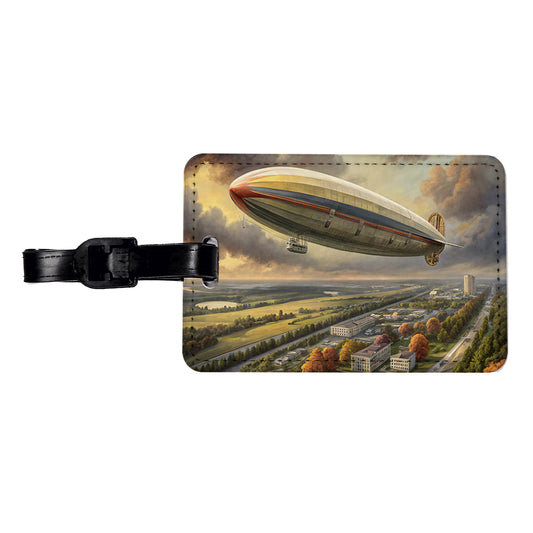 Dirigible Airship In Flight Over New Jersey Travel Faux Leather Luggage Tag