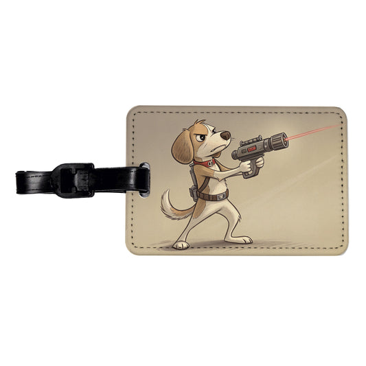 Dog With Laser Gun Sci-fi Cartoon Travel Faux Leather Luggage Tag