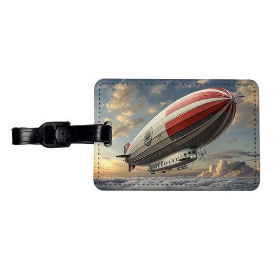 Early 1900's Dirigible Airship Blimp Travel Faux Leather Luggage Tag