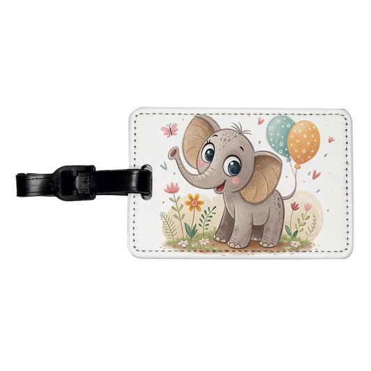 Elephant Children's Illustration Style Travel Faux Leather Luggage Tag