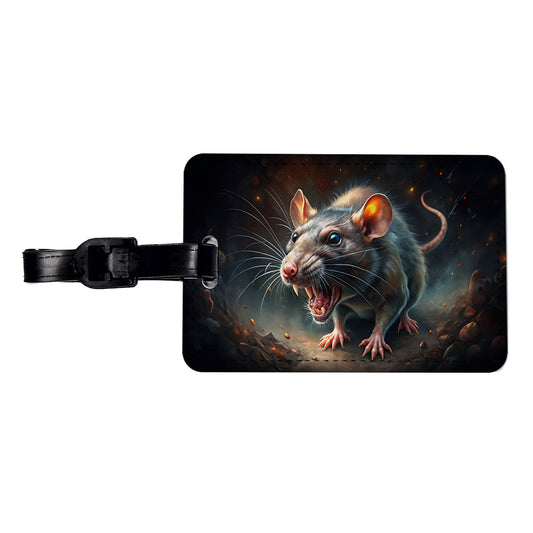 Evil Angry Rat Black Watercolor Travel Faux Leather Luggage Tag