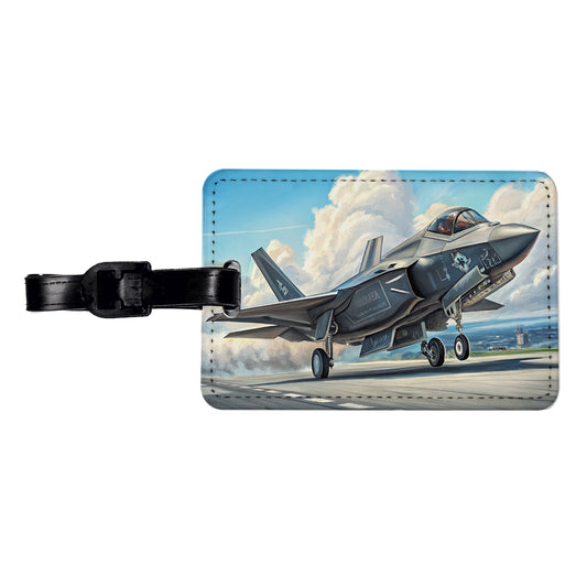 F-35 Lightning II US Air Force Navy Marines Strike Fighter Plane Travel Faux Leather Luggage Tag